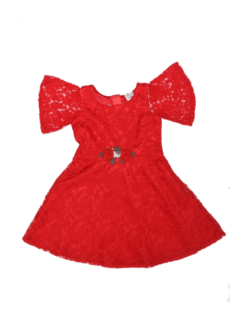 

Doodle Girls Red Self Design Fit and Flare Dress