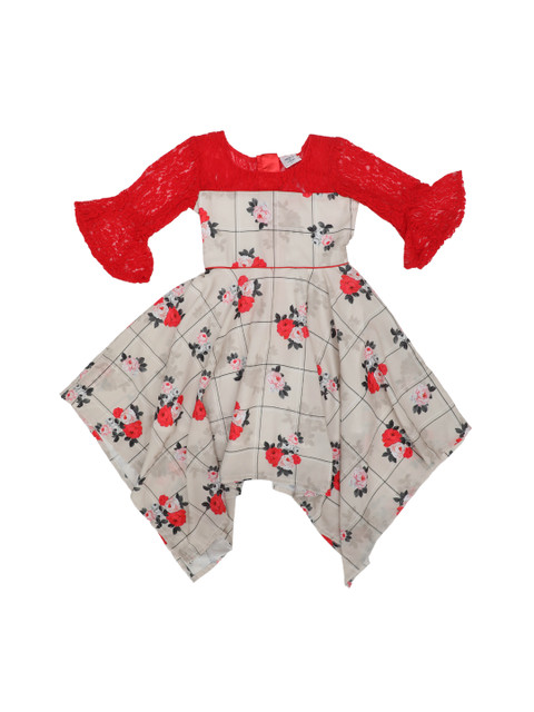 

Doodle Girls Grey & Red Floral Printed Fit and Flare Dress