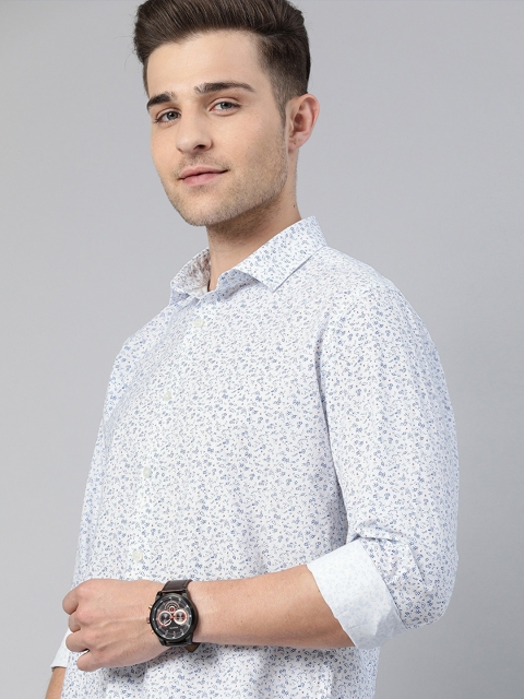 

Mast & Harbour Men White & Navy Blue Regular Fit Micro Ditsy Floral Printed Casual Shirt