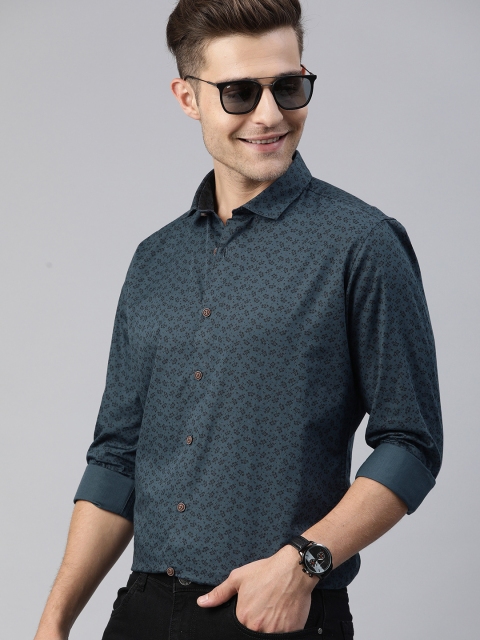 

Mast & Harbour Men Teal Blue & Black Slim Fit Floral Printed Casual Shirt