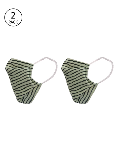 

nestroots Unisex Pack of 2 Pcs Sea Green Striped Reusable 3-Ply Protective Outdoor Mask