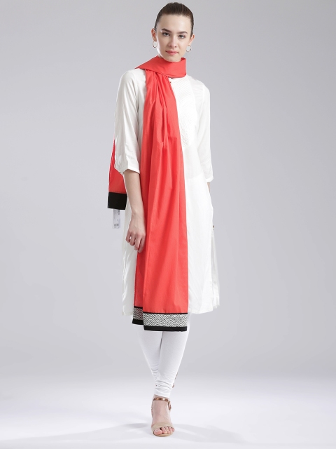 

W Coral Red Self-Striped Dupatta