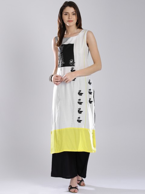 

W Off-White & Black Printed Kurta