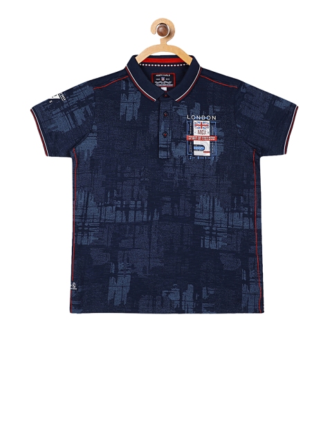 

Monte Carlo Boys Navy Blue Printed Polo Collar T-shirt