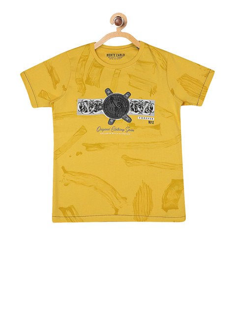 

Monte Carlo Boys Yellow Printed Round Neck T-shirt