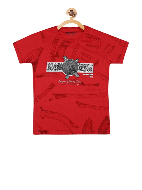 

Monte Carlo Boys Red & Grey Printed Round Neck T-shirt