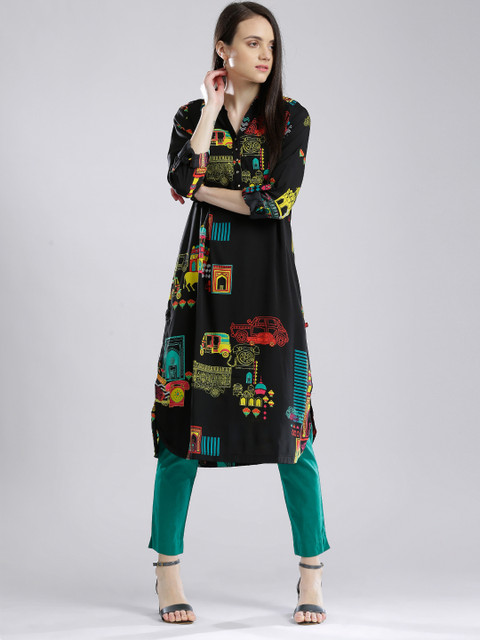 

W Black Kitsch Print Kurta