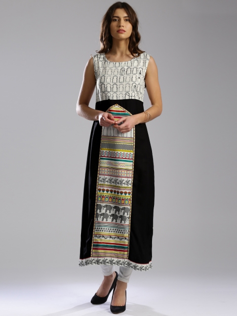 

W Black & White Printed Panelled Kurta