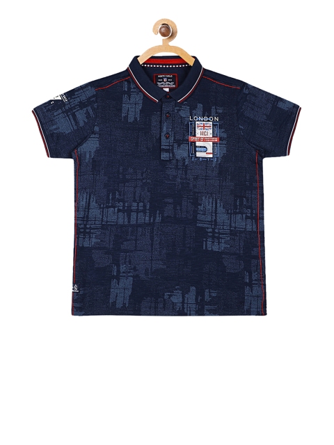 

Monte Carlo Boys Navy Blue & White Printed Polo Collar T-shirt