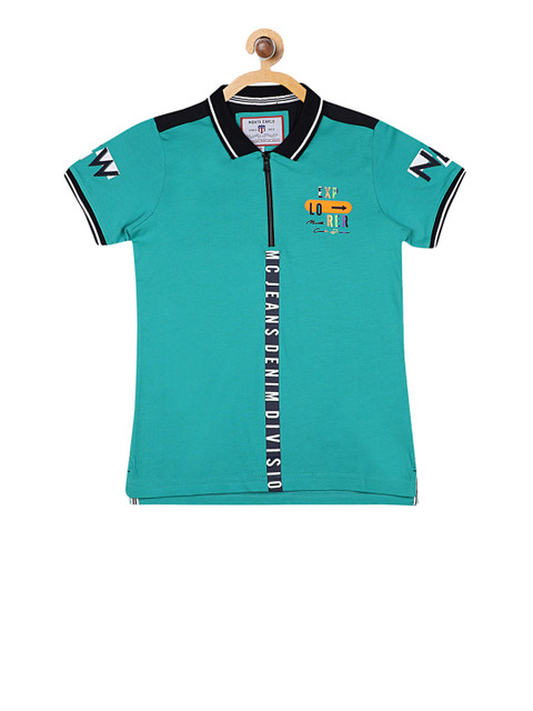 

Monte Carlo Boys Sea Green & Navy Blue Printed Polo Collar T-shirt