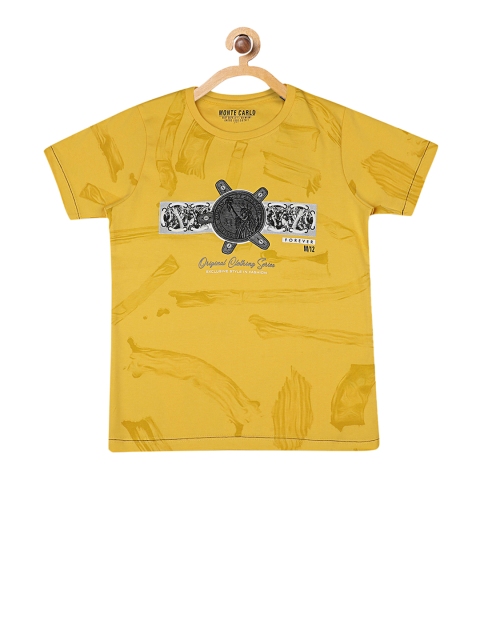

Monte Carlo Boys Yellow & Grey Printed Round Neck T-shirt