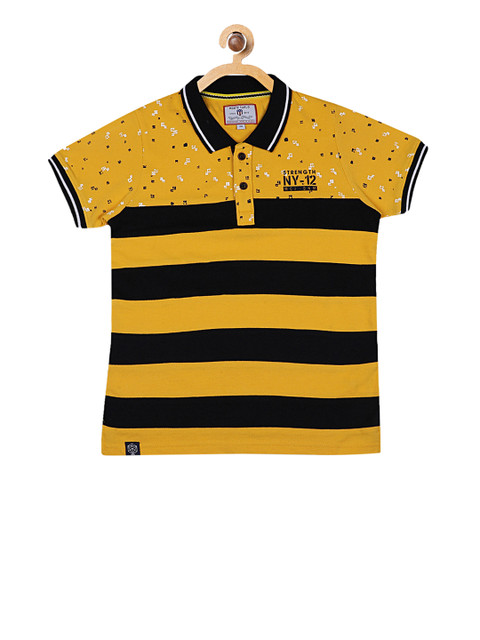

Monte Carlo Boys Mustard Yellow & Black Striped Polo Collar T-shirt