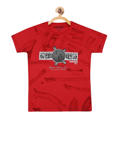 

Monte Carlo Boys Red & Grey Printed Round Neck T-shirt