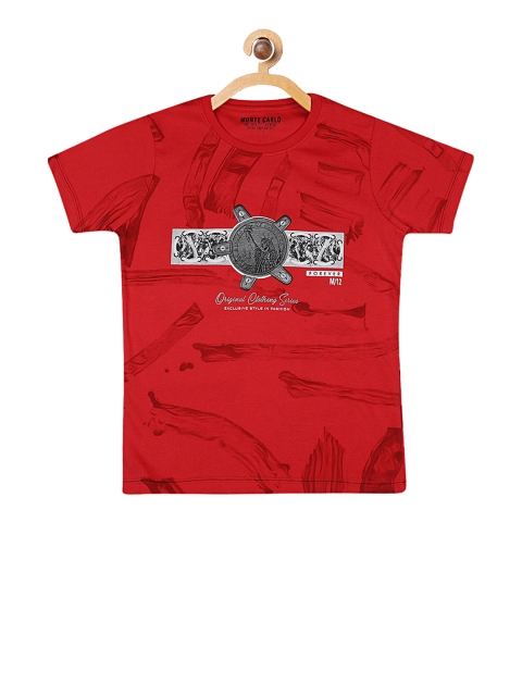 

Monte Carlo Boys Red & Grey Printed Round Neck T-shirt