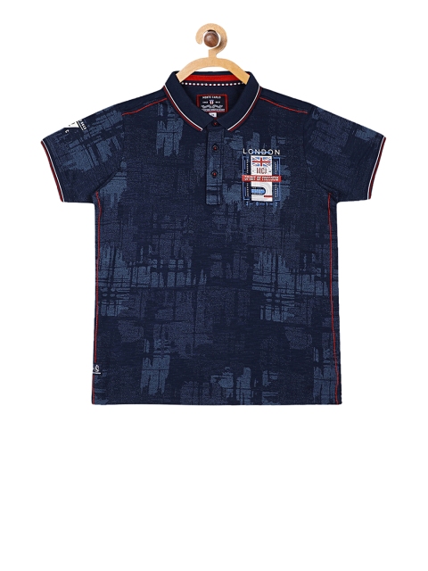 

Monte Carlo Boys Navy Blue & Red Printed Polo Collar T-shirt