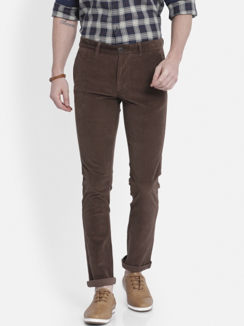 

t-base Men Brown Tapered Fit Self Design Regular Trousers