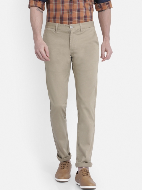 

t-base Men Beige Tapered Fit Self Design Regular Trousers