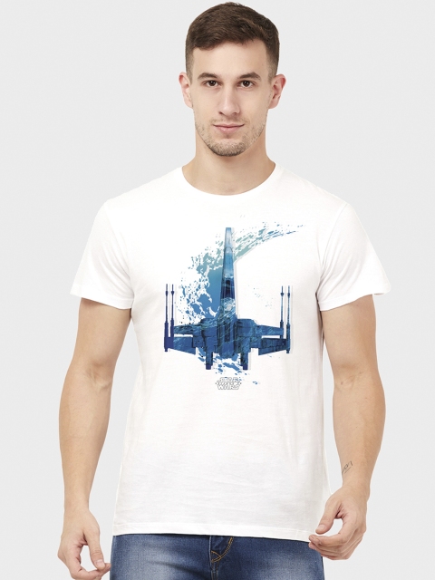 

Free Authority Men White Star Wars Printed Round Neck T-shirt