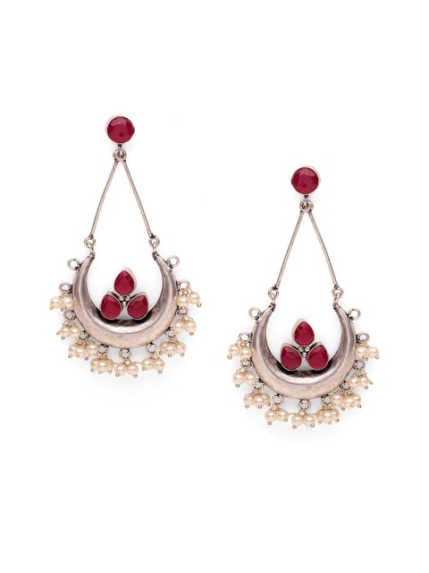 

Fabstreet Women Silver & Red Crescent Shaped Handcrafted Chandbalis