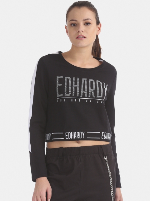 

Ed Hardy Women Black Printed Crop Sweatshirt