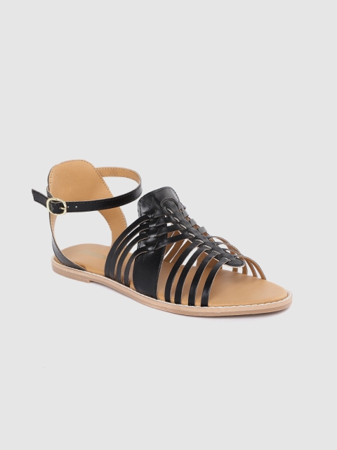 

Roadster Women Black Woven Design Strappy Open Toe Flats