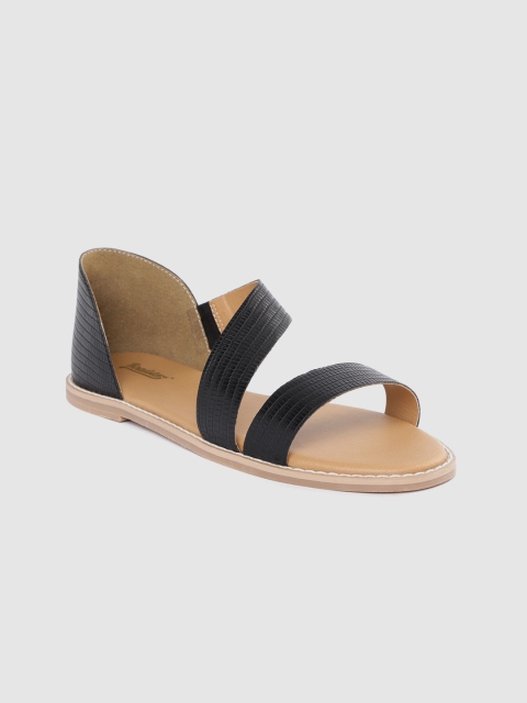 

Roadster Women Black Croc Skin Textured Open Toe Flats
