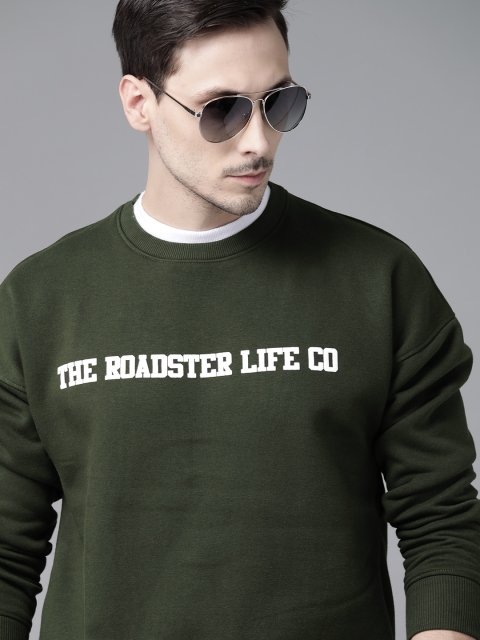 

Roadster Men Olive Green Solid Sweatshirt