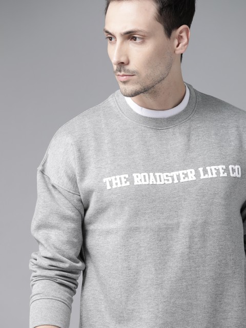 

Roadster Men Grey Melange Solid Sweatshirt