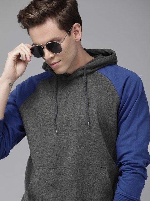 

Roadster Men Charcoal Grey Solid Hooded Sweatshirt