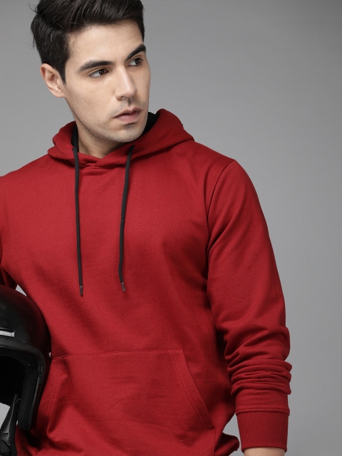 

Roadster Men Red Solid Hooded Sweatshirt
