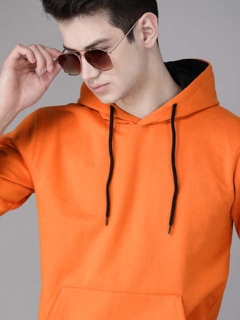 

Roadster Men Orange Solid Hooded Sweatshirt