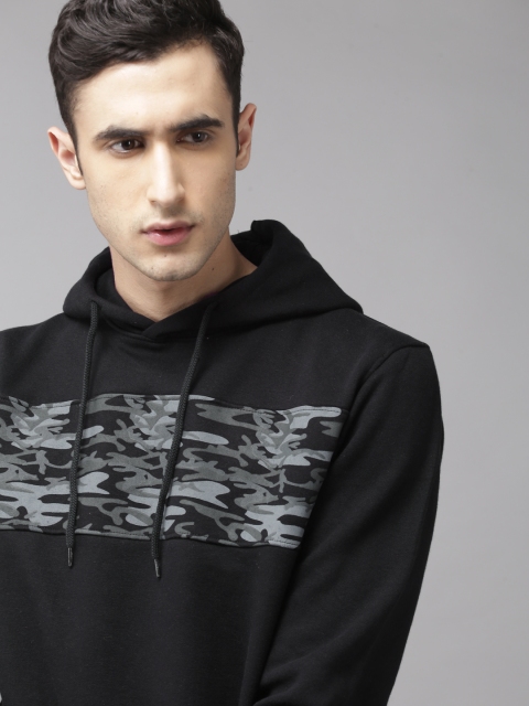

Roadster Men Black & Grey Solid Hooded Sweatshirt