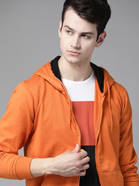 

Roadster Men Orange Solid Hooded Sweatshirt