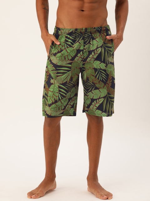 

The Indian Garage Co Men Green & Navy Blue Printed Lounge Shorts