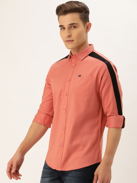 

The Indian Garage Co Men Peach-Coloured Slim Fit Solid Casual Shirt with Side Taping