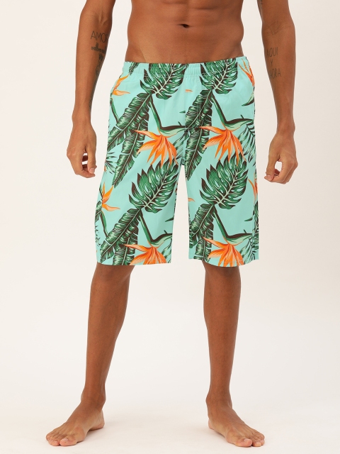 

The Indian Garage Co Men Turquoise Blue & Green Printed Lounge Shorts
