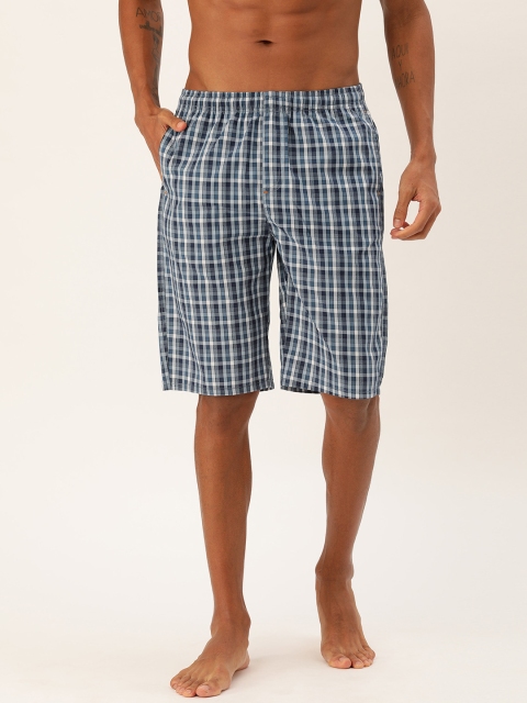 

The Indian Garage Co Men Navy Blue Checked Lounge Shorts