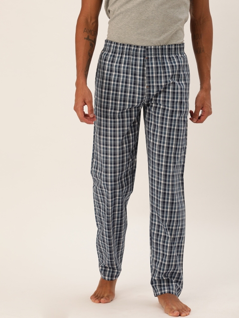 

The Indian Garage Co Men Navy Blue & White Checked Lounge Pants