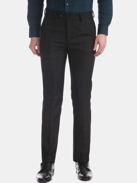 

Arrow Men Black & White Slim Fit Checked Formal Trousers