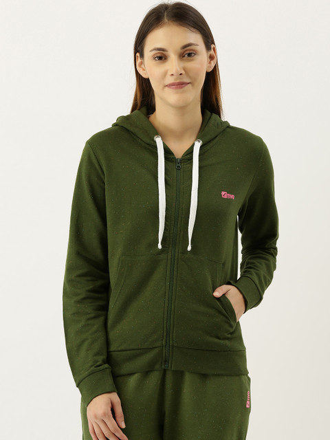 

Slumber Jill Women Olive Green Solid Hooded Sweatshirt