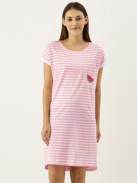 

Slumber Jill Women Pink & White Striped Sleep Shirt
