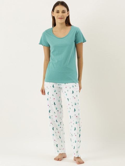 

Slumber Jill Women Blue & White Solid Night suit