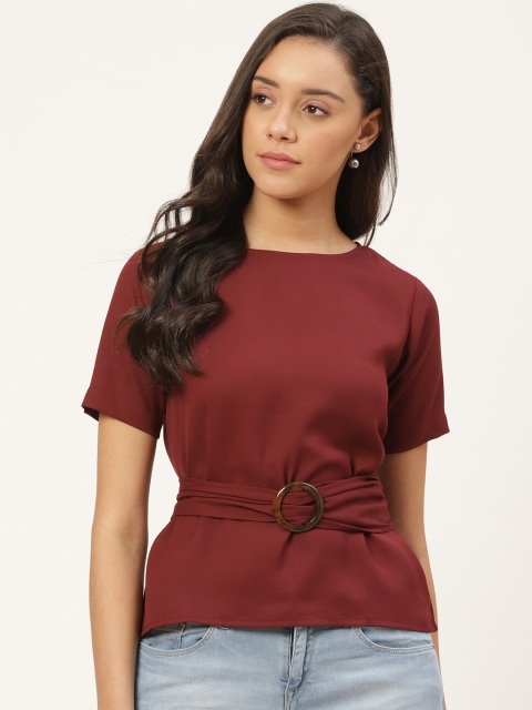 

Trend Arrest Women Maroon Solid Cinched Waist Top