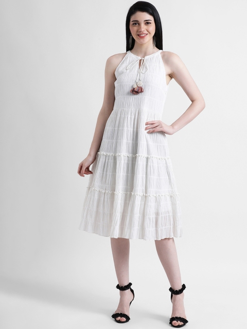

Zink London Women White Solid Fit and Flare Dress