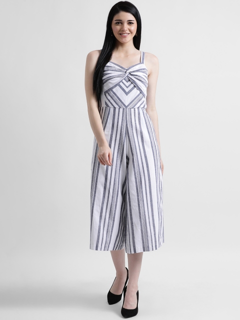 

Zink London Women White & Grey Striped Culotte Jumpsuit