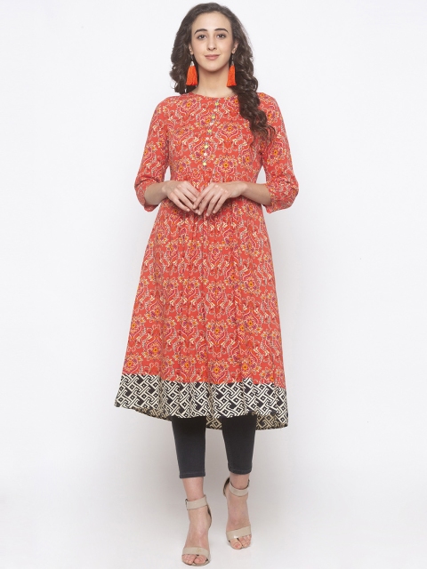

Globus Women Coral Printed Anarkali Kurta