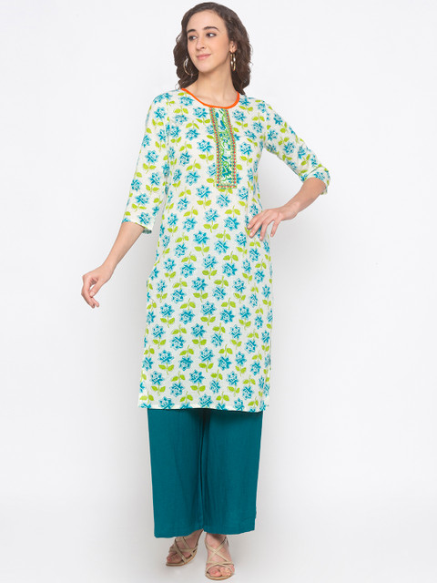 

Globus Women Turquoise Blue Printed Straight Kurta