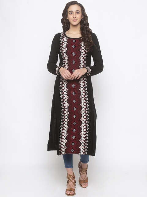 

Globus Women Black & Maroon Printed Straight Kurta