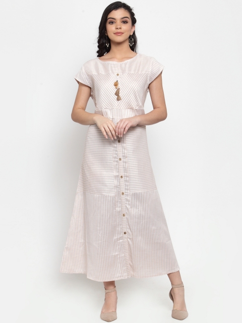 

ANAISA Women Off-White Striped A-Line Dress