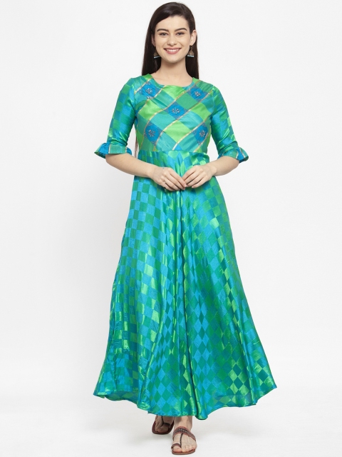 

ANAISA Women Blue Checked Maxi Dress
